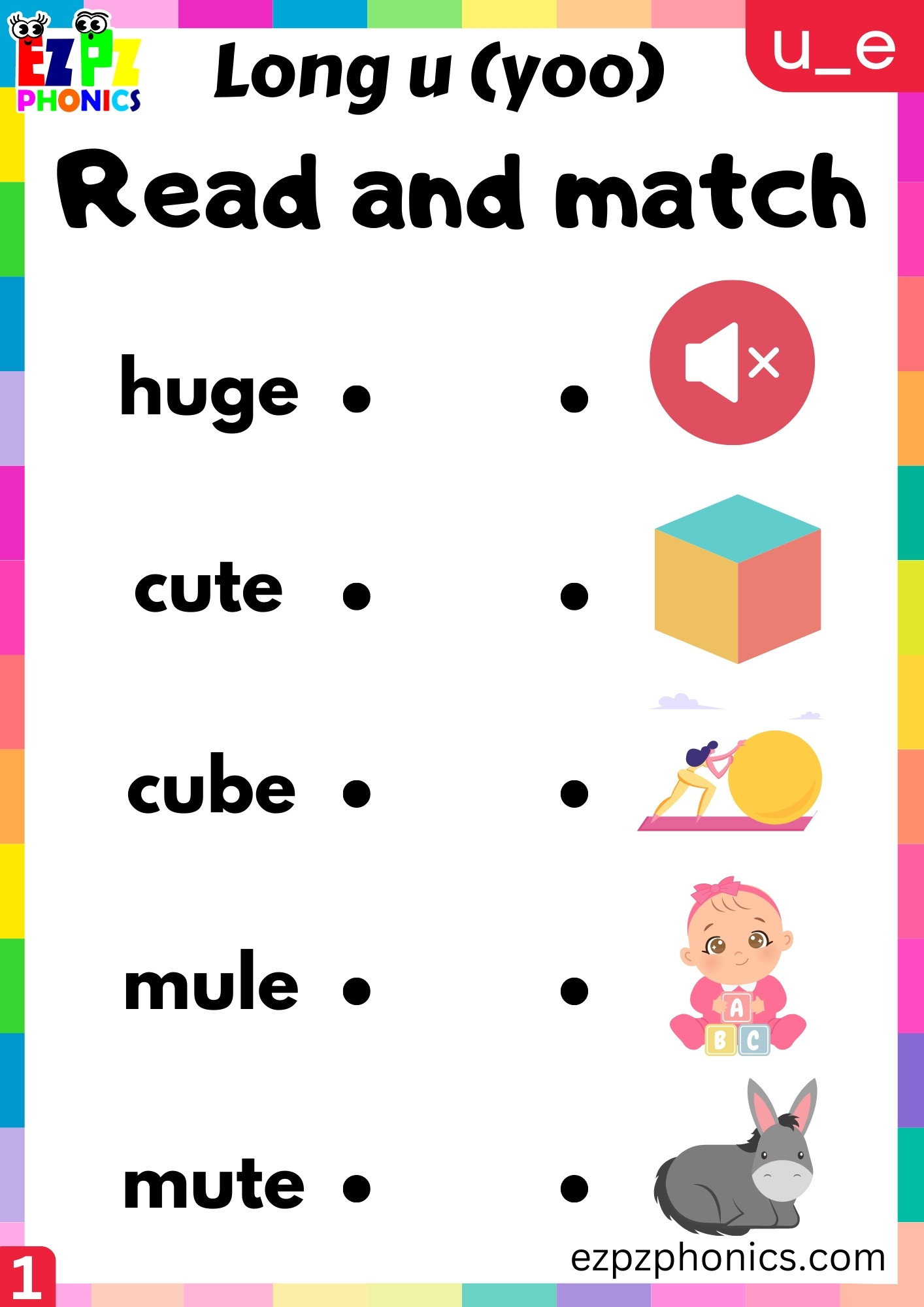 Read and Match for for u_e Words Long u (yoo) Sound